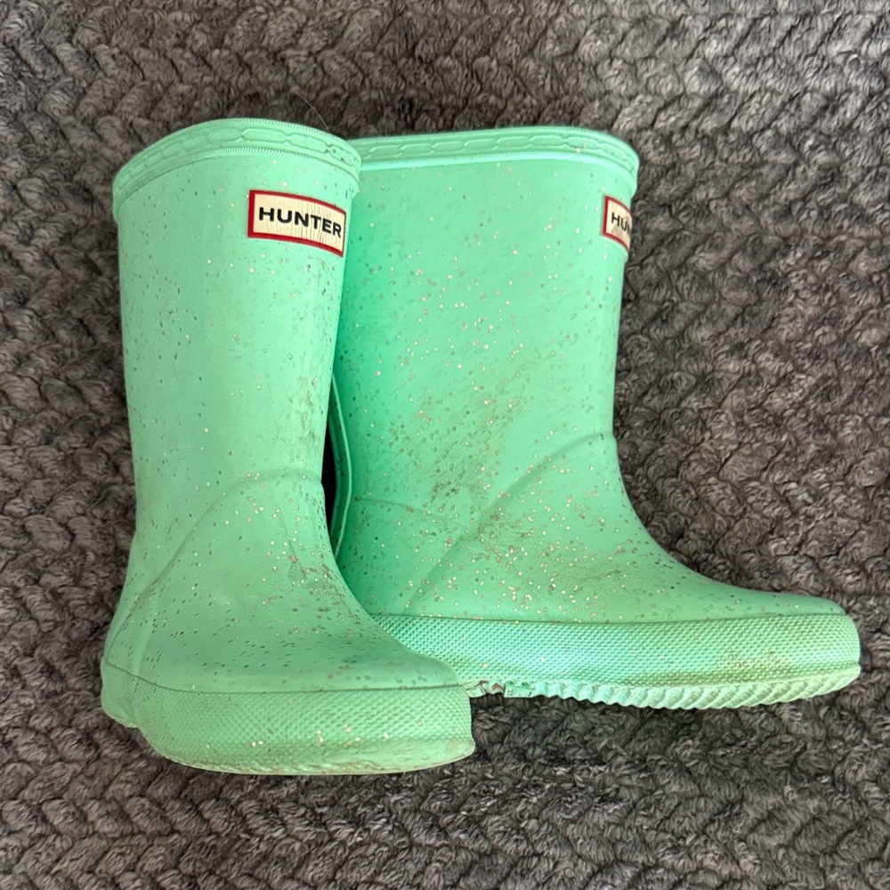 Hunter Mint Green Sparkle Boots
